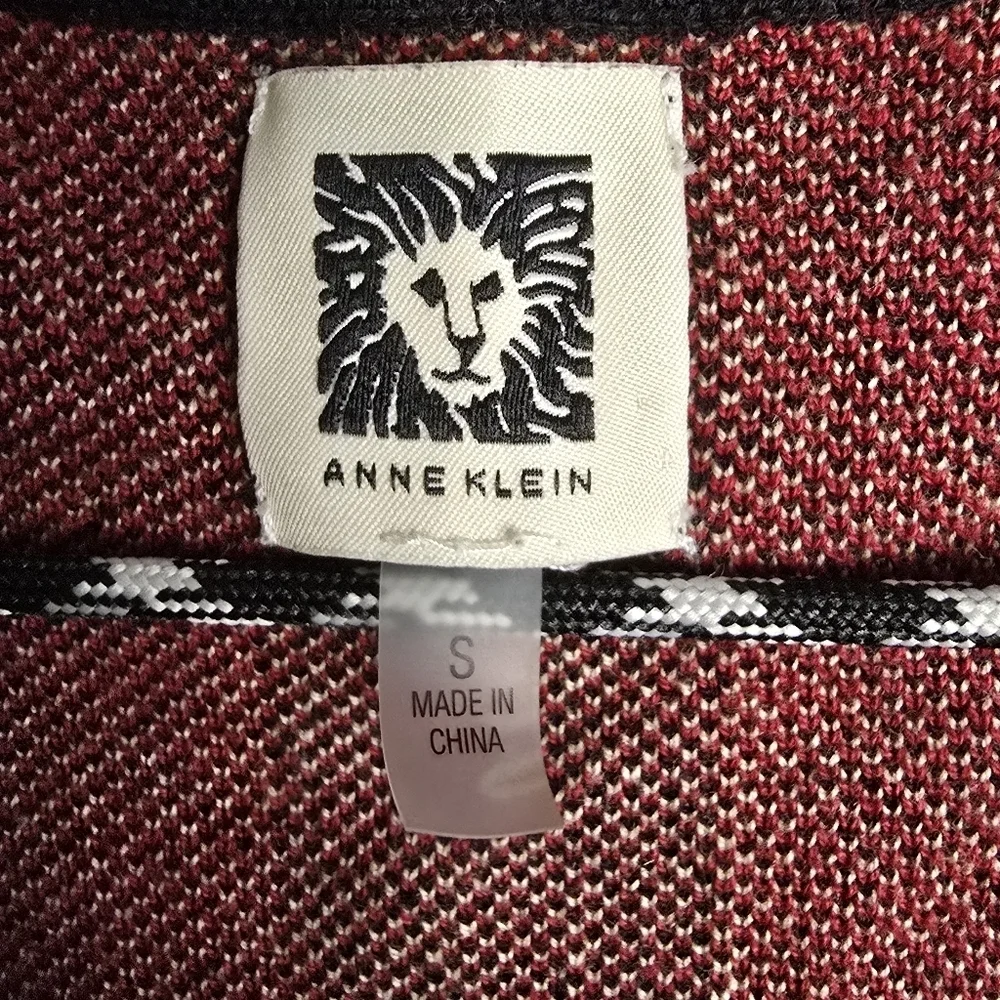 Anne Klein Black,‎ Beige and Red Plaid Duster Cardigan w/ Belt Neckline Accent-S